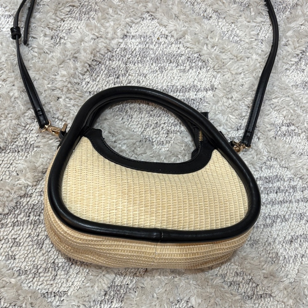 a new day Cream and Black Straw Crossbody With Top Handle